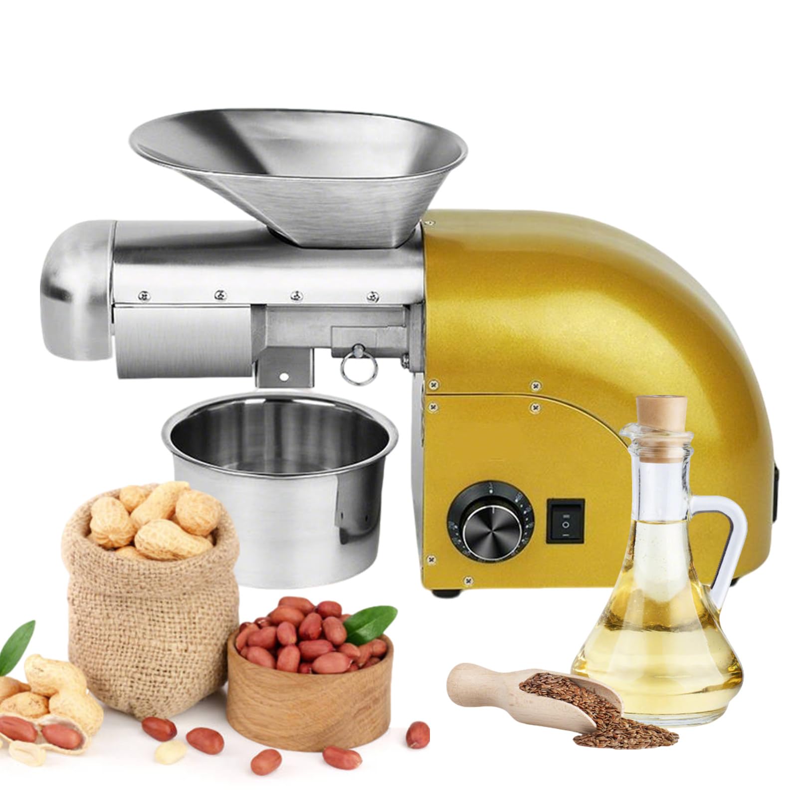 SENJINGHUA Oil Press Machine, 1800W Electric Oil Maker with Temperature Control 300°C/572°F, Stainless Steel, For Coconut, Cocoa Beans, Avocado and More Gold