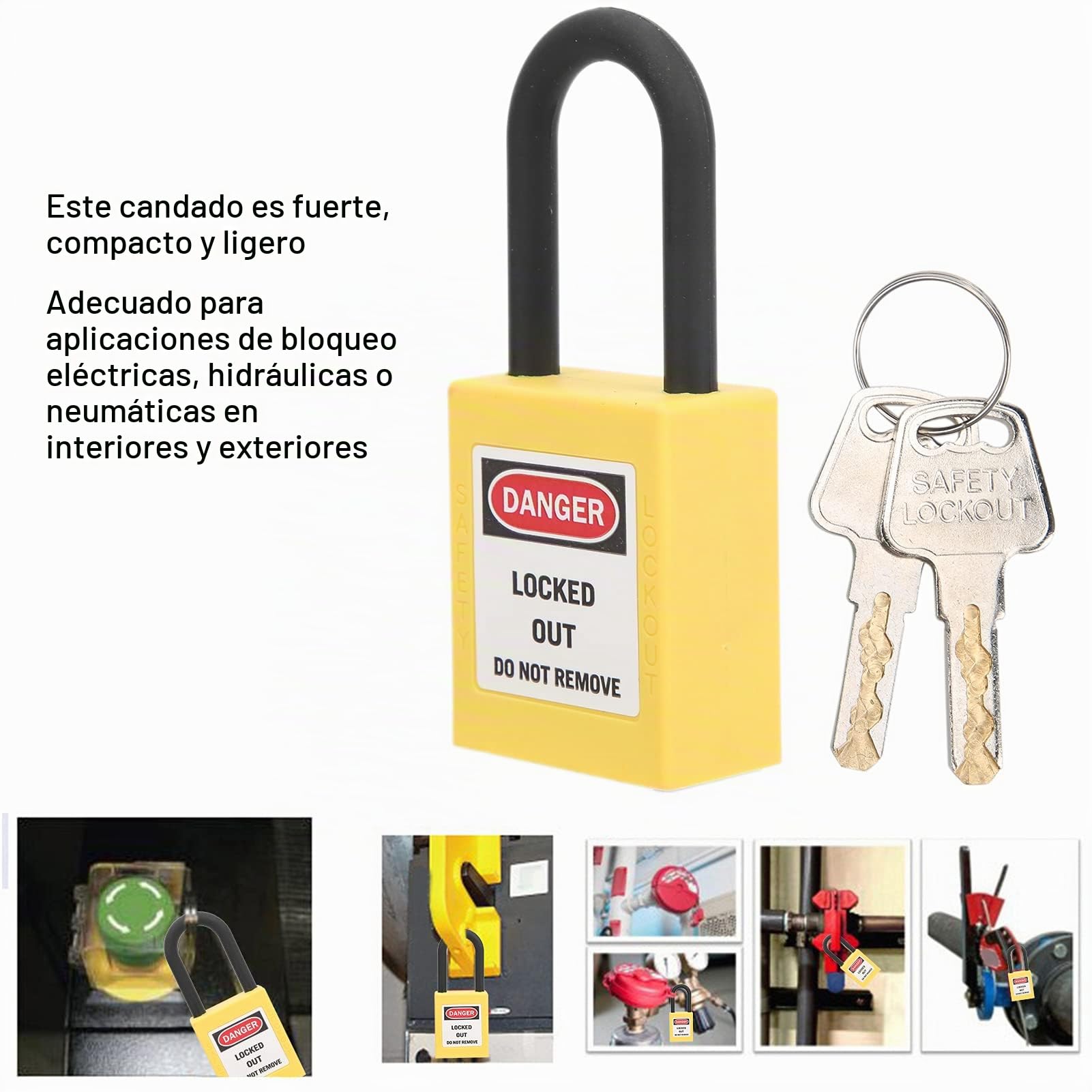 FILFEEL Candado de Bloqueo, candado de Seguridad de Nailon de 38 mm para sitios industriales, Juego de candados de Seguridad con 2 Llaves por candado, 10 Juegos(Amarillo)