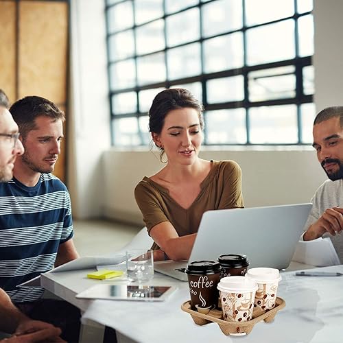 Miniatura 8 de Portabebidas biodegradable para 4 tazas, paquete de 30 bandejas ecológicas para llevar bebidas compostables, bandeja portavasos, bandeja de café