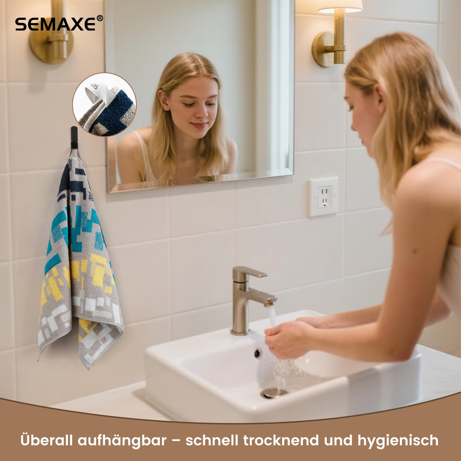 SEMAXE 12er-Handtücher Set im Skandinavischen Karo-Design, aus 100% Baumwolle, Oeko-TEX Zertifiziert, weich & saugstark, mit praktischen Aufhängebändern, in Geschenkbox