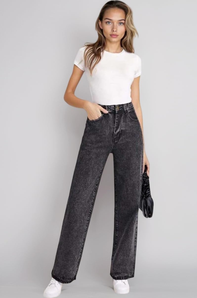 Women's High Waist Straight Fit Cotton Blend Denim Jeans|Comfortable Regular Length Casual Jeans for Women