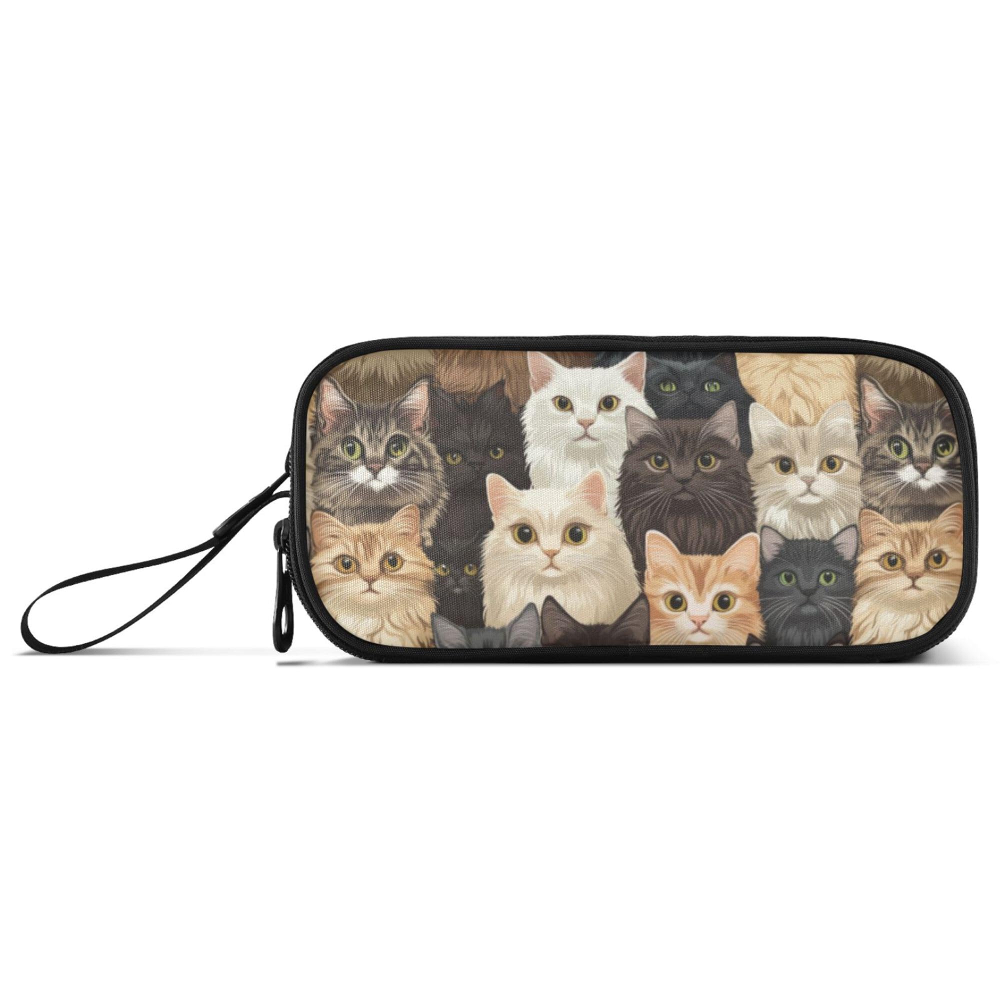 Fisyme Vintage Cute Cats Pencil Case Large Capacity Pen Box Makeup Pouch Holder Organizer Stationery Bag for School Office College Traval