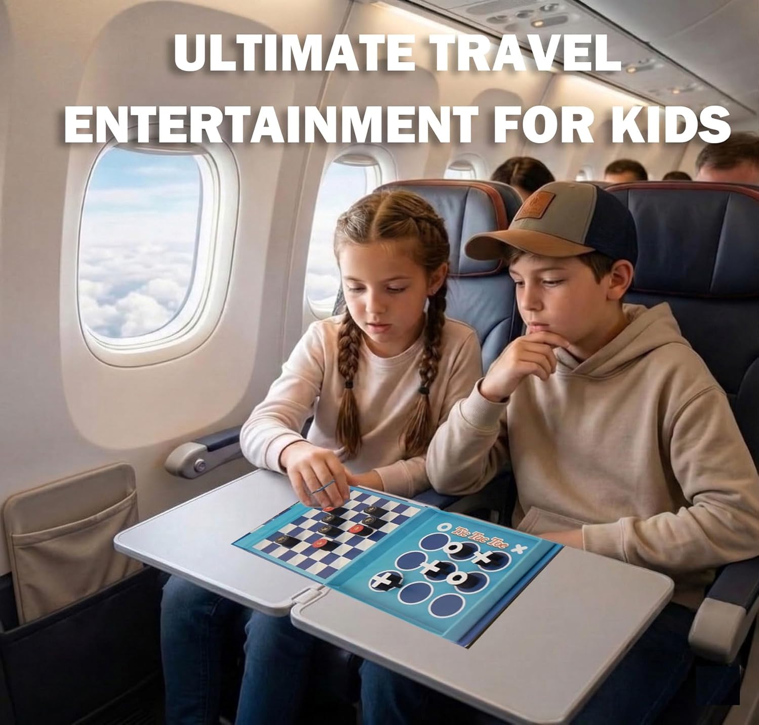 2-in-1 Checkers & Tic-Tac-Toe Board Game | Magnetic Travel Games for Kids 8-12 | Plane Activities for Kids Ages 8-12 | Foldable Magnetic Checkers & Travel Activities (Ages 3-12)​