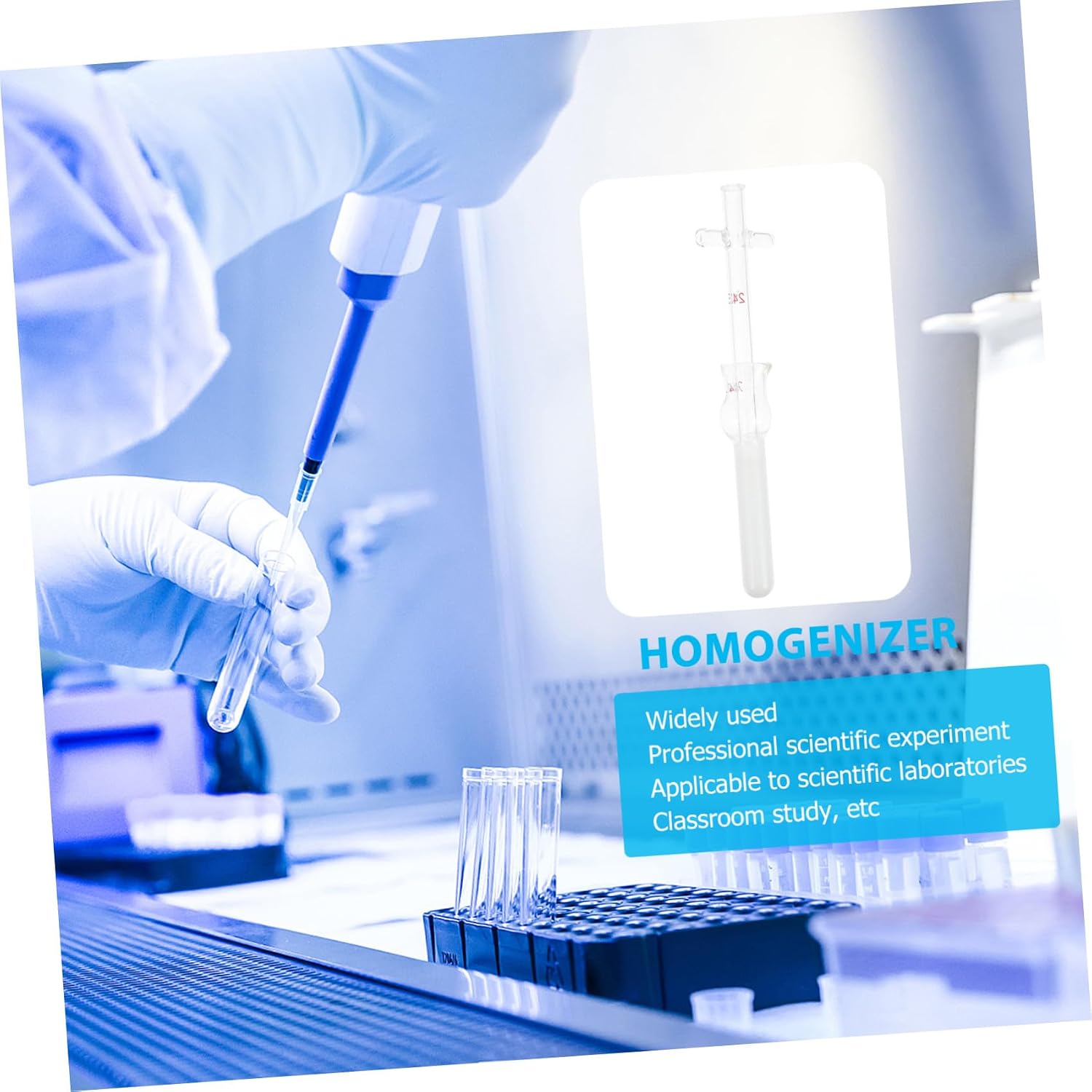 Glass Tissue Homogenizer, 2ml Reusable Laboratory Grinder for Cells