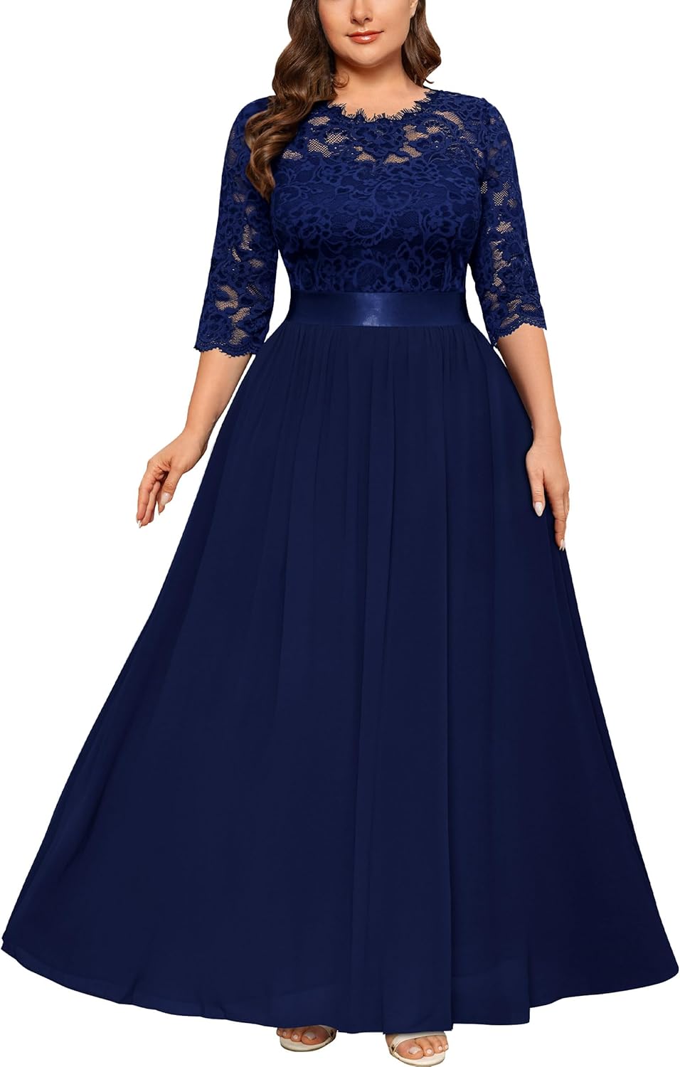 Miusol Women's Formal Floral Lace Plus Size Wedding Maxi Dress