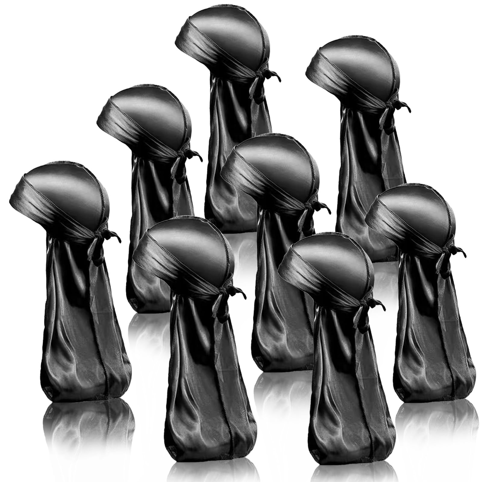 8Pcs Silky Durags, Silk Durag for Men Women, Superior Satin Wave Cap, Durags Pack with Extra Long Tail and Wide Straps hairband