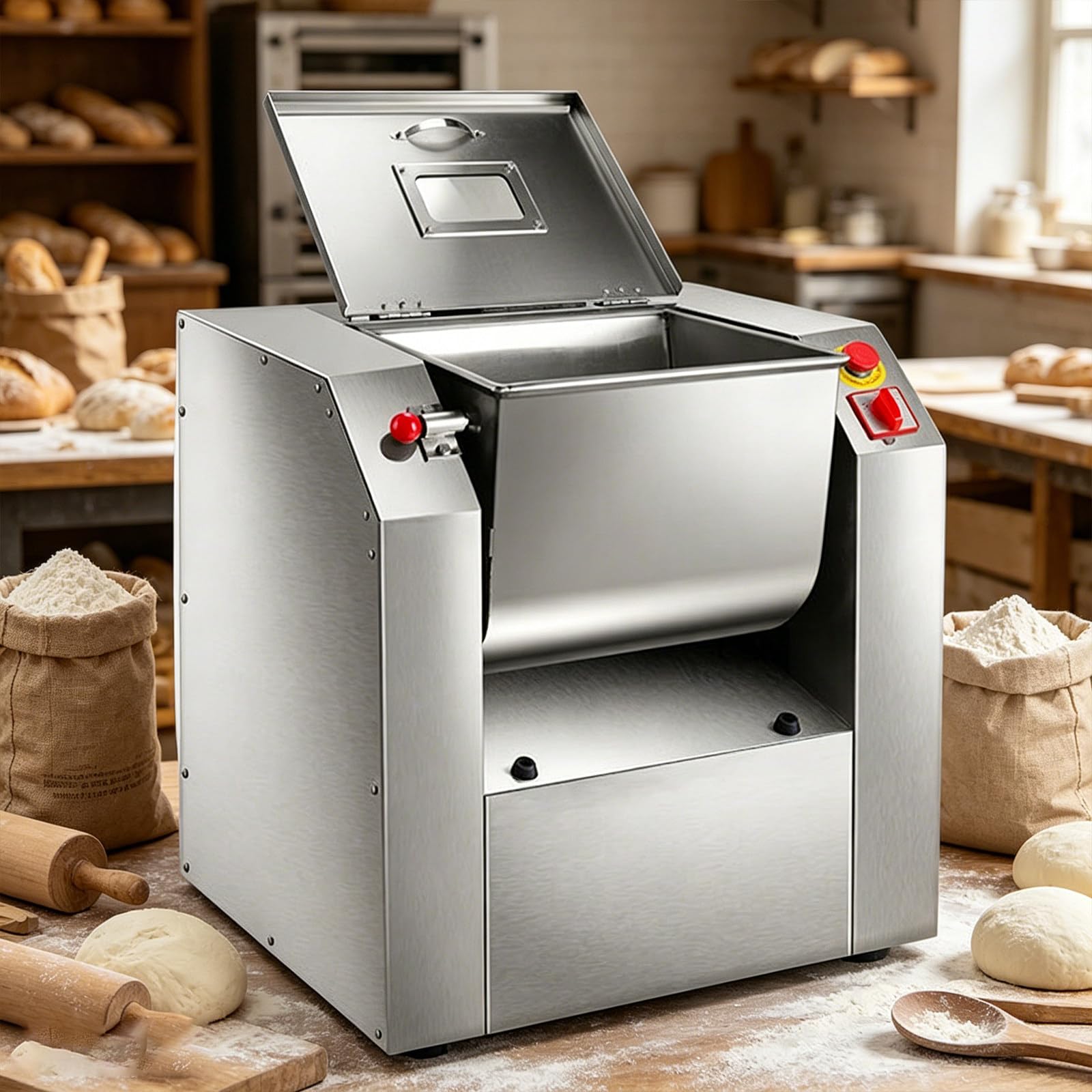 FRANREADER Commercial Dough Mixer Machine – 15kg Capacity – Twisted Dragon Kneader Simulates Hand Kneading – Safety Guard, Auto-Stop – For Pizza Dough & Meat Fillings 7.5kg