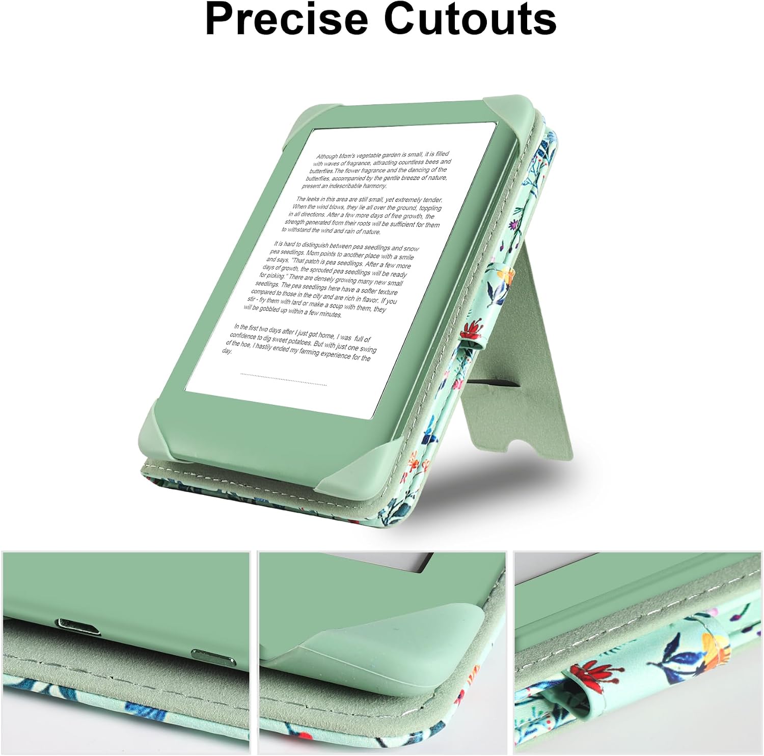 HoYiXi Universal Case for 6 inch eReader,Compatible with Kindle/Kobo Clara HD/Kobo Clara 2E/Paperwhite/Pocketbook/Tolino eReader,with HandStrap/Kickstand, Cover Case for 6'' eReaders,Green Flowers