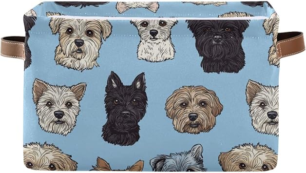 Background Of The Dog Storage Basket Waterproof Canvas FabricAnimal Decorative Storage Bins Collapsible with PU Handles for Home Bedrooms