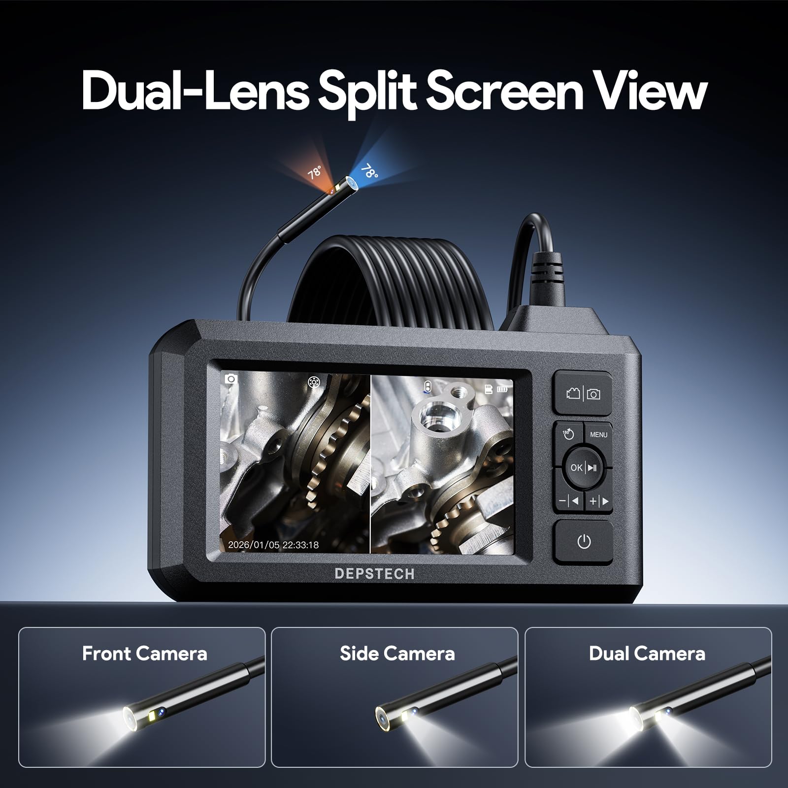 DEPSTECH Endoscope Camera with Light, Dual Lens Inspection Borescope 16.5FT — Amazon image 2