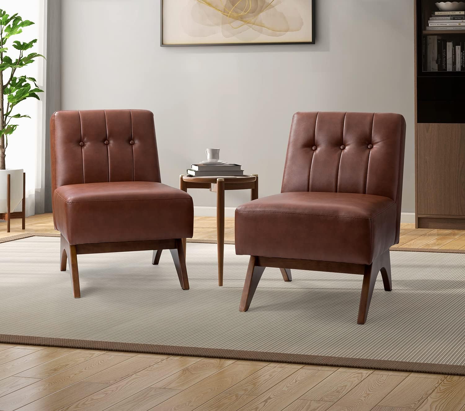 Amazon.com: HULALA HOME Set of 2 Leather Modern Accent Chair with Sturdy Solid Wood Legs, Comfy ...