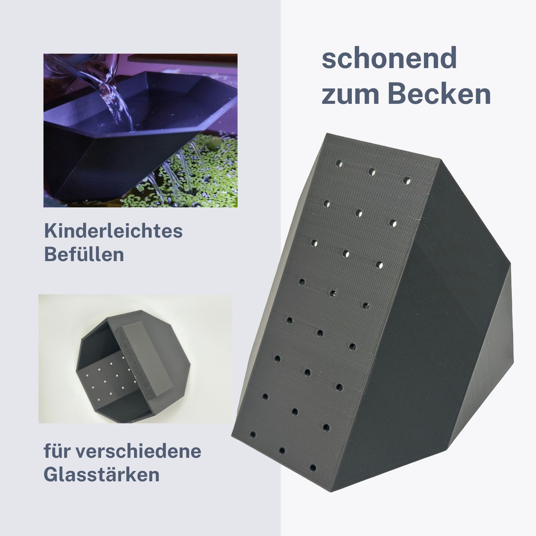 Aquarium-Diffusor – Umweltfreundliche Einfüllhilfe für Wasserwechsel, geeignet für Glasstärken 6-8 mm (klein - bis 50 l Beckengröße empfohlen) - Befestigung an Aquariumscheibe, nachhaltiges Material