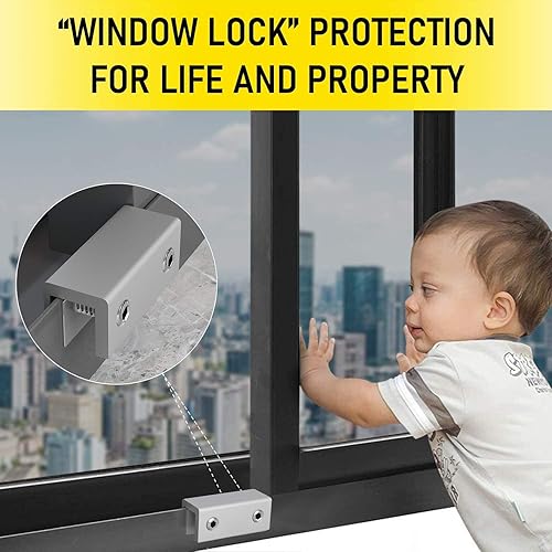 Miniatura 2 de OYU Cerraduras de ventana paquete de 4 cerraduras de aleación de aluminio para niños y mascotas cerraduras de seguridad de ventana con llave