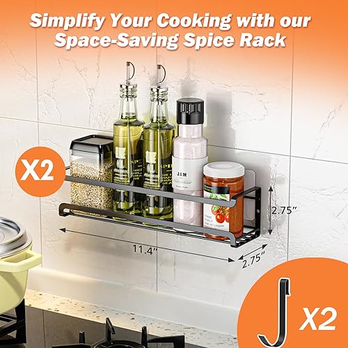 Miniatura 7 de Estante para especias montado en la pared, paquete de 2 unidades, organizador de especias que ahorra espacio para tarros de especias y condimentos,