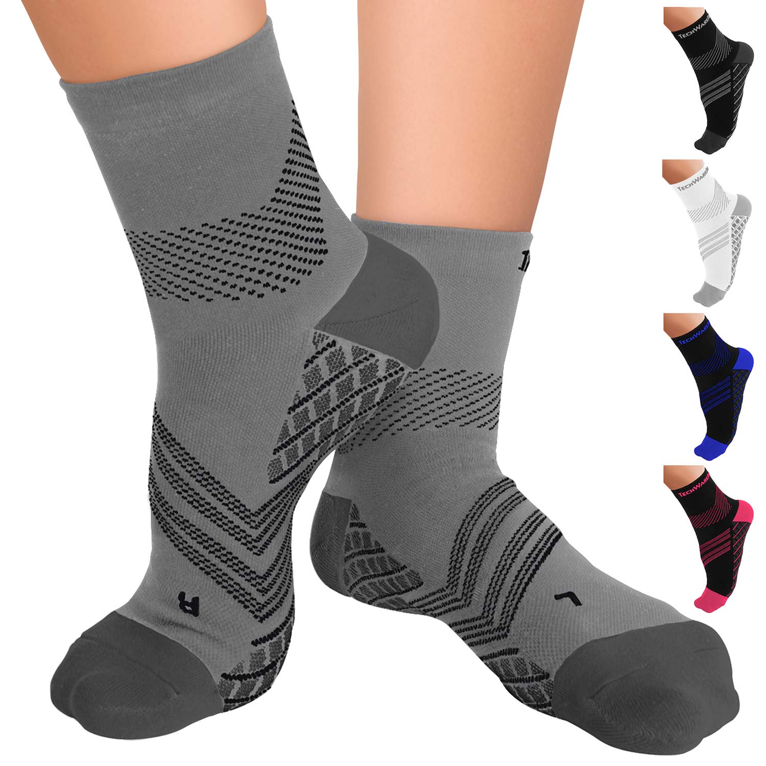 TechWare ProPlantar Fasciitis Socks – Cushion Ankle Compression Socks Women & Men. Achilles Tendonitis Brace & Arch Support