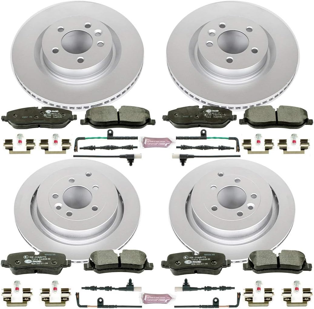 Power Stop ESK4059 Front & Rear Euro-Stop Brake Kit L& Rover and 1 Front & 1 Rear Sensor Wires For Land Rover LR3 2005-2009 [Model Specific]