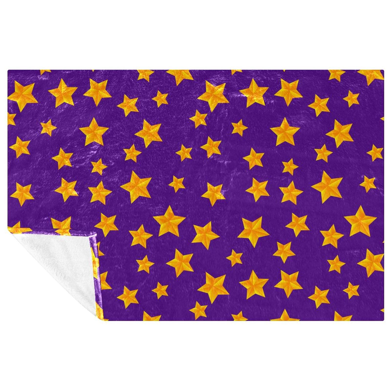 Couverture douce violette motif étoiles dorées 150x100 cm pour canapé