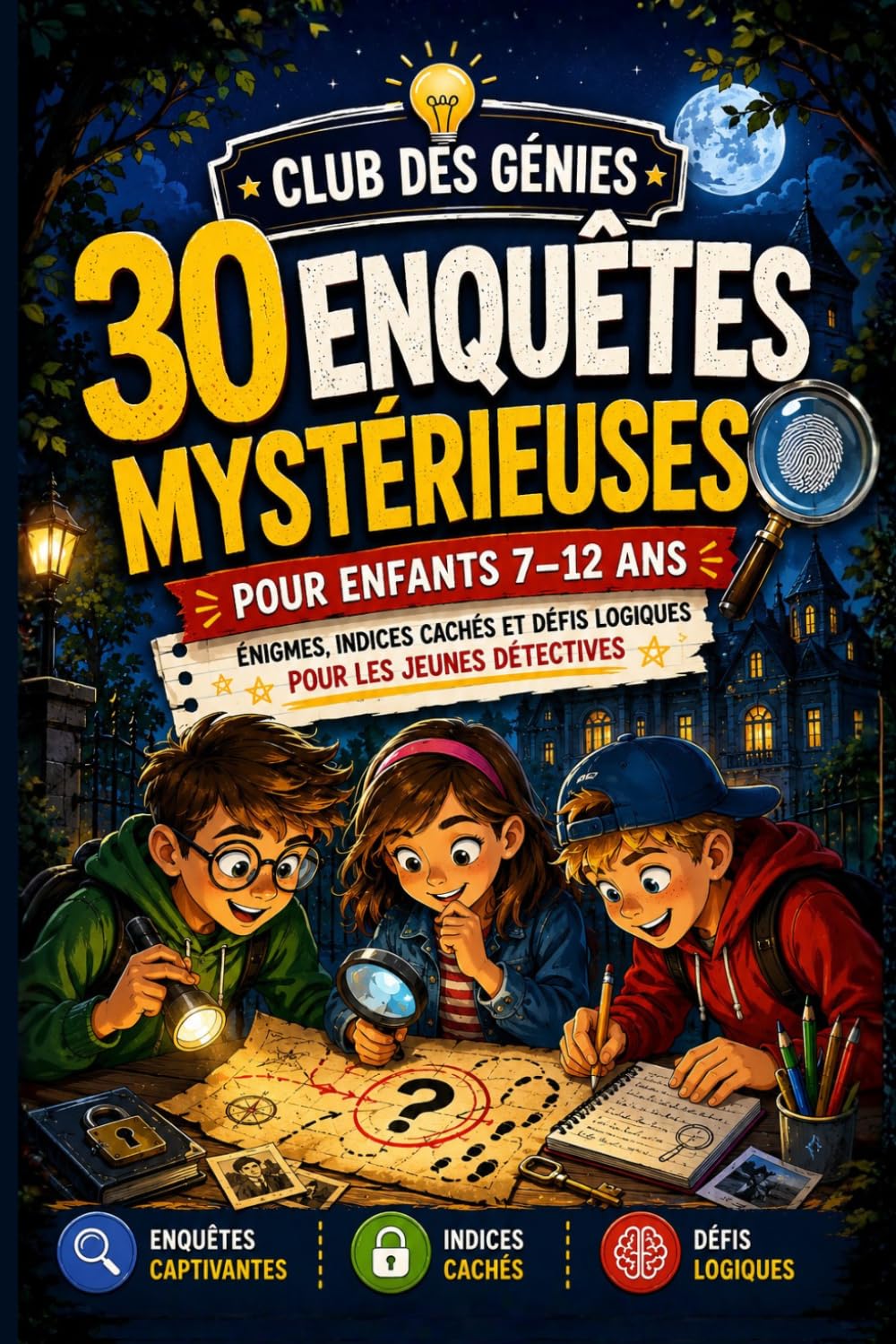 Club des Génies: 30 Enquêtes Mystérieuses pour Enfants 7–12 Ans – Énigmes, Indices Cachés et Défis Logiques pour les Jeunes Détectives