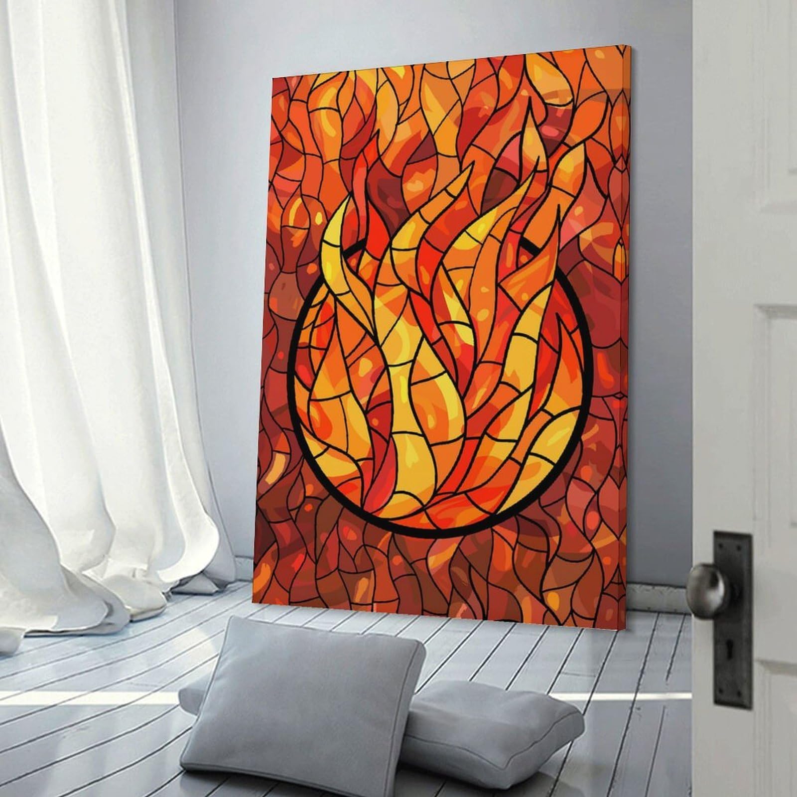 Junmoney Stained Glass Fire Symbol Hanging Wall Art, 20x30inch(50x75cm), for Bedroom Walls, Guest Spaces Or Lounges, An Easy Wall Refresh for Bedrooms