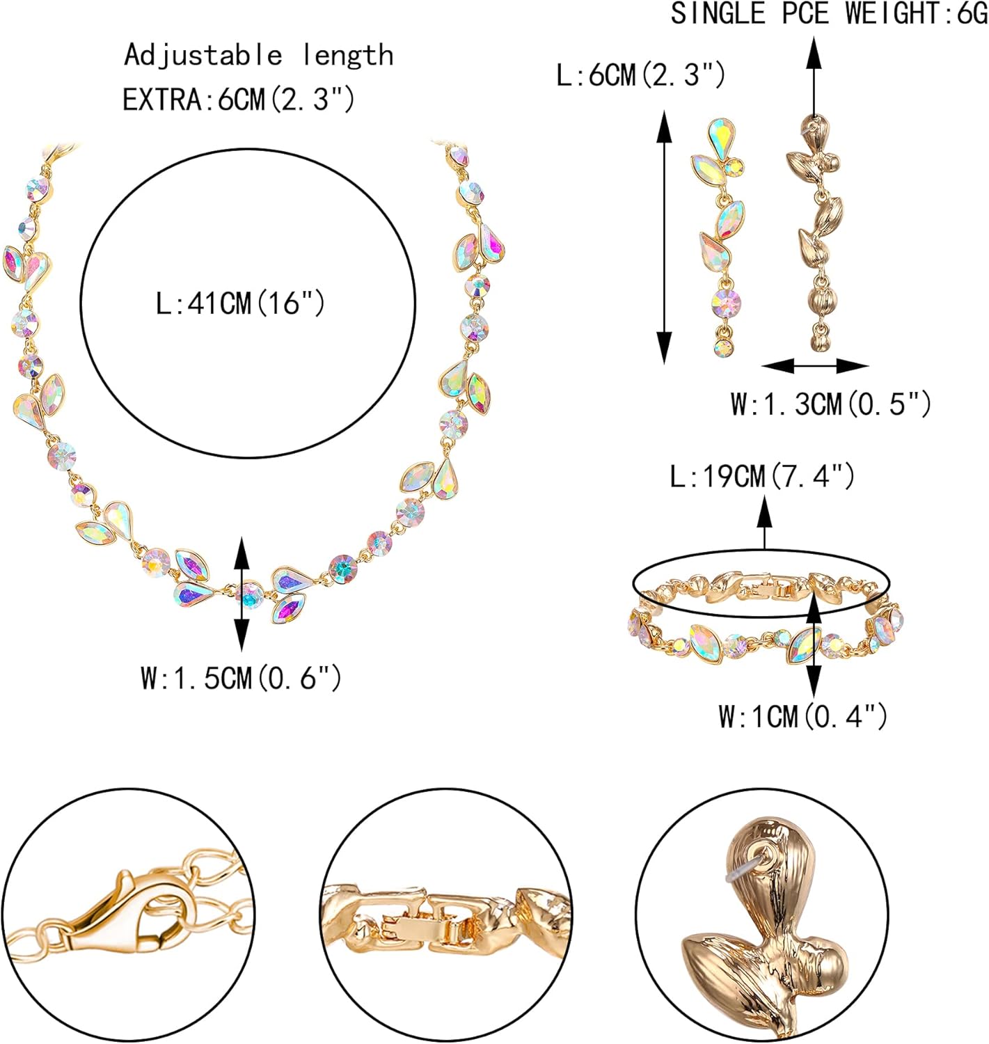 EVER FAITH Crystal Bridal Bridesmaid Jewelry Sets, Elegant Marquise Round-Shaped Rhinestone Leaf Necklace Dangle Earrings Tennis Bracelet Set for Women - Image 4