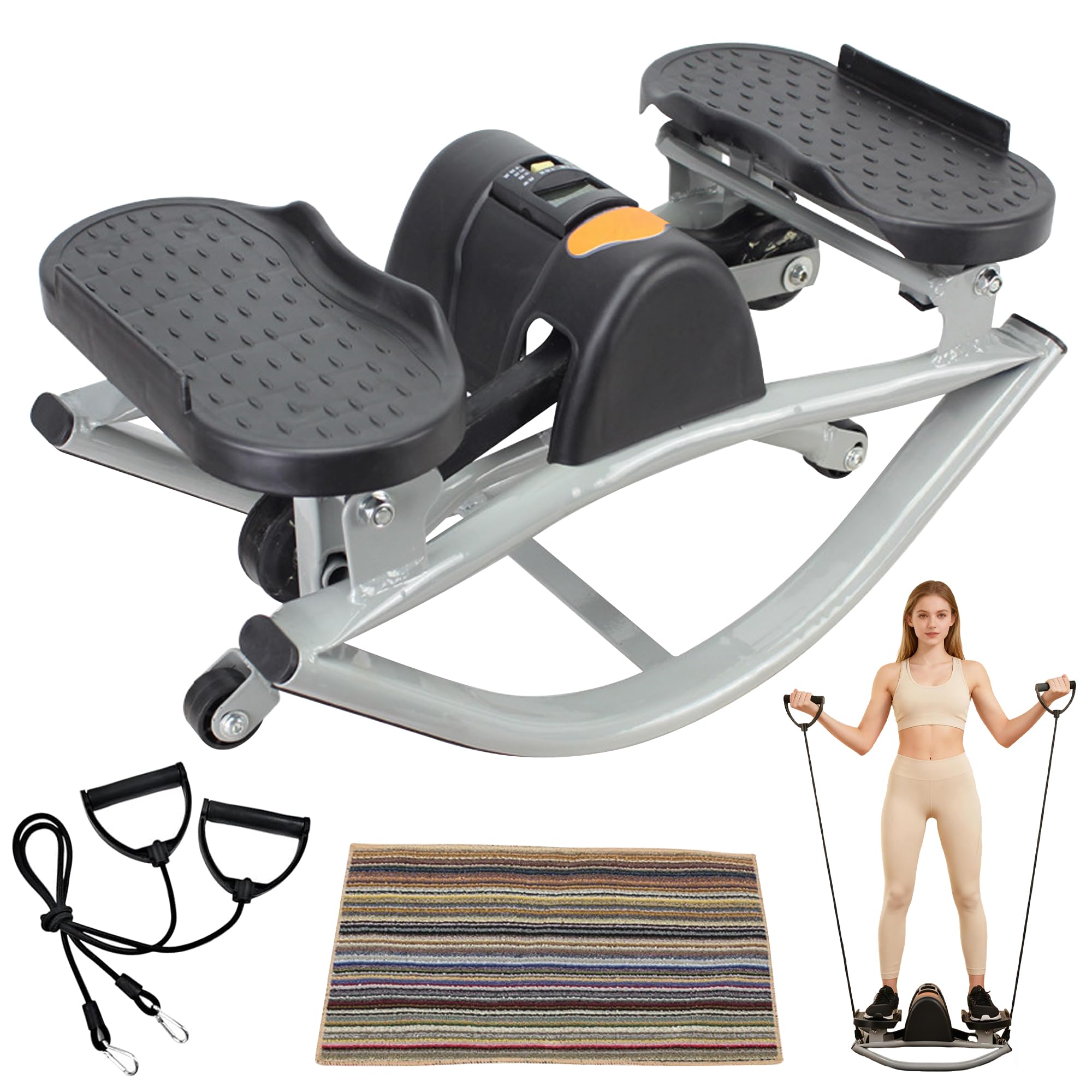 Rock Stepper Side to Side U-Shape Stepper Machine - Lateral Stepper & Glute Trainer with Resistance Bands,with Digital Display & Resistance Bands for Legs, Glutes, Abs, 220 Lbs Capacity