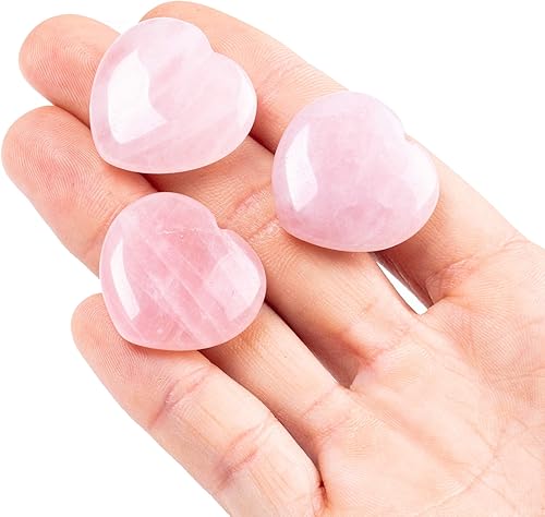 Miniatura 2 de 3 piedras naturales de corazón hinchado de cuarzo rosa de 1 pulgada, piedra de preocupación de palma de cristal curativo para chakras, reiki,