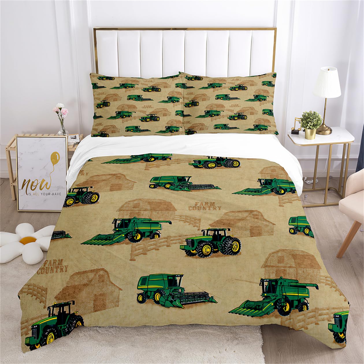 Traktor Bettwäsche 155x220, Passender Traktor Bettbezug zum Bauernhof, Bettwäsche Sets für Teenager und Kinder, Mikrofaser Bettbezug mit Kissenbezug, Warm und Bequem
