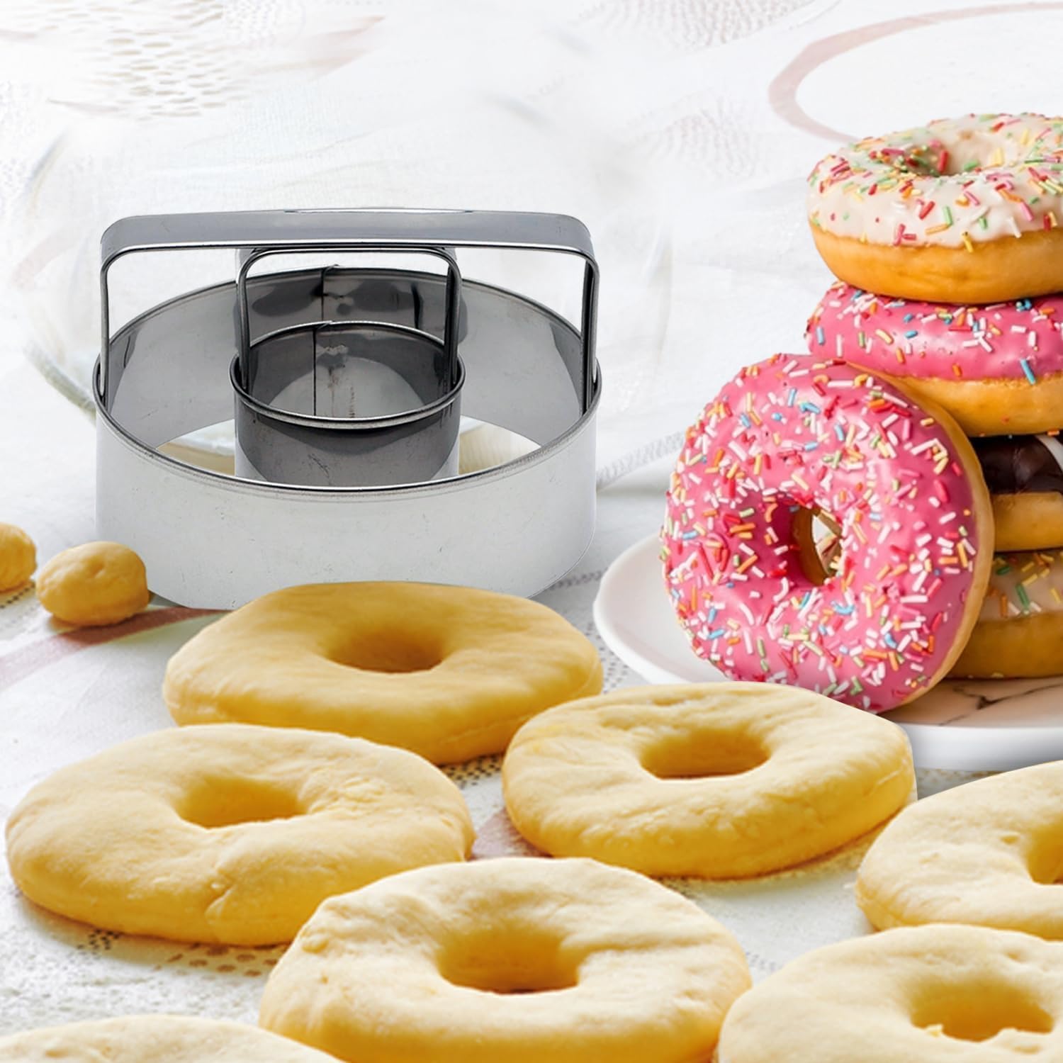 Ochtend® Stainless Steel Doughnut Cutter Set of 2 – 304 Grade Baking Molds (3.5 inch & 3 inch) for Donuts, Pastry & Cookies | Durable Kitchen Baking Tools 2