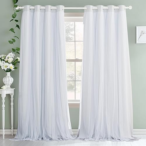 Miniatura 14 de PONY DANCE Cortinas para Sala de 84 Pulgadas de Largo - Cortinas con Capa Traslúcida, 52 Pulgadas de Ancho, Paneles para Tratamiento de Ventanas,