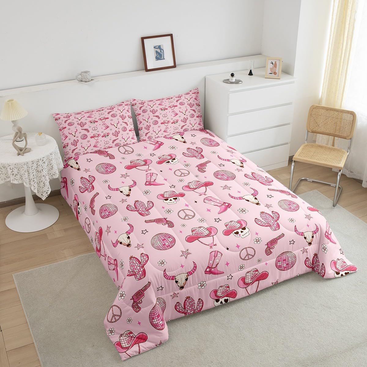 jejeloiu Western Cowgirl Pink Comforter Set Full Size image 4