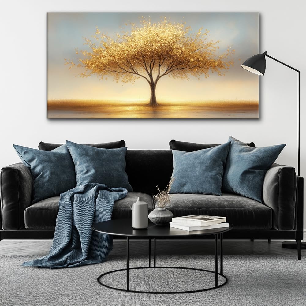 LAVIKARS Modern Tree of Life Wall Art for Living Room Office Golden Sunset Abstract Landscape Canvas Painting Prints Large Nature Artwork Home Kitchen Bedroom Decor (20x40 Inches)