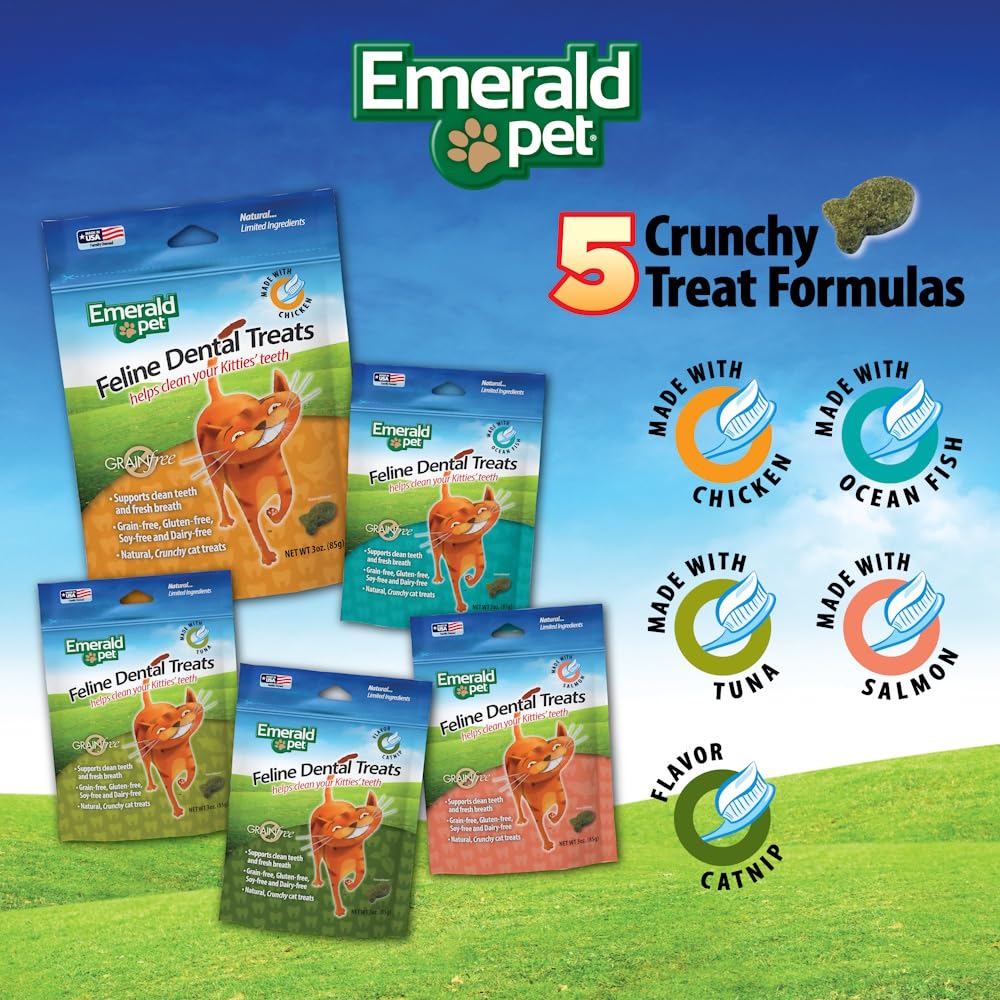 Emerald Pet Golosinas dentales Libres de Granos para Gatos, 3 onzas