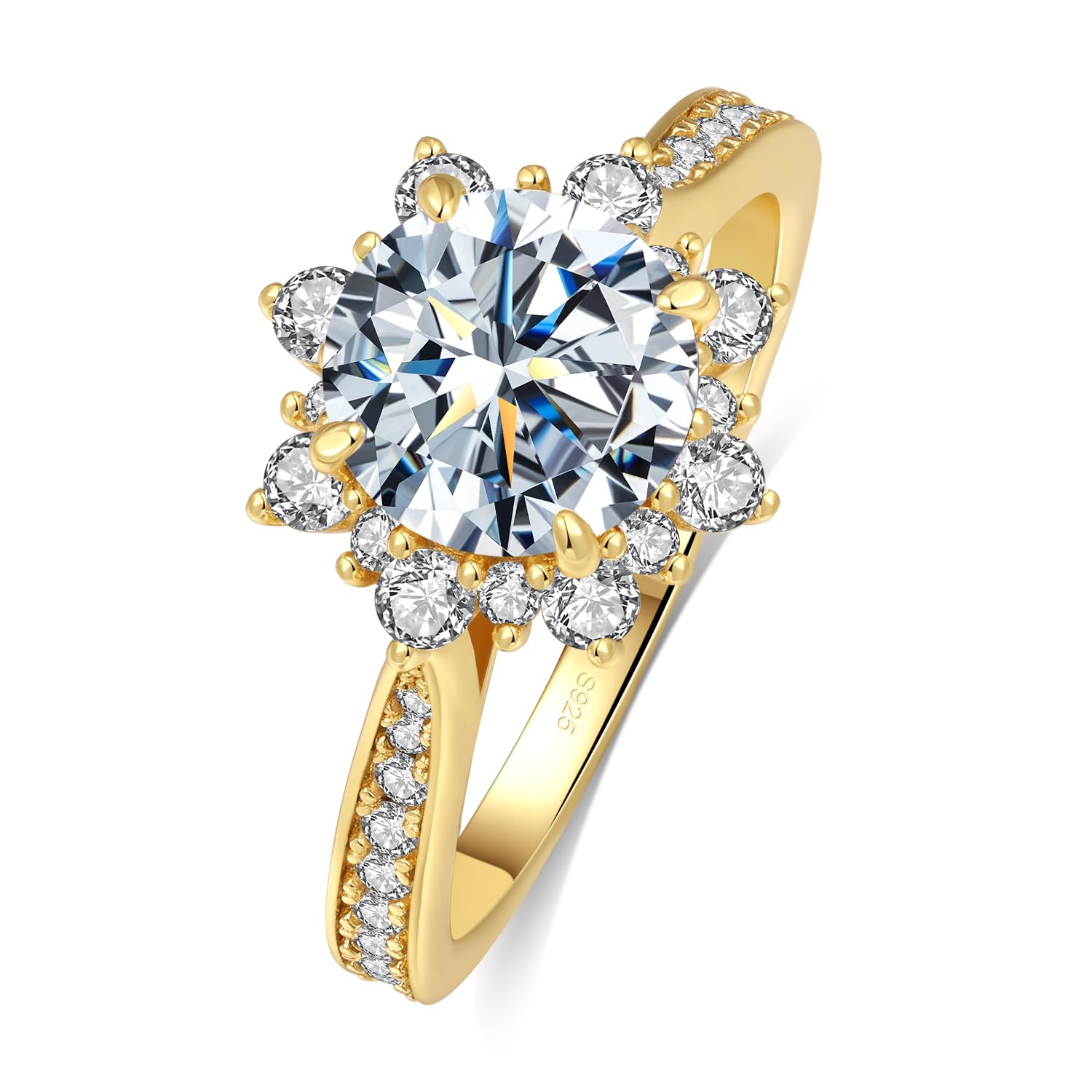 BAGUTTA PAVONE Flower Shape Moissanite Engagement Rings for Women, D Color VVS1 S925 Sterling Silver Wedding Band Moissanite Ring with 18K Yellow/