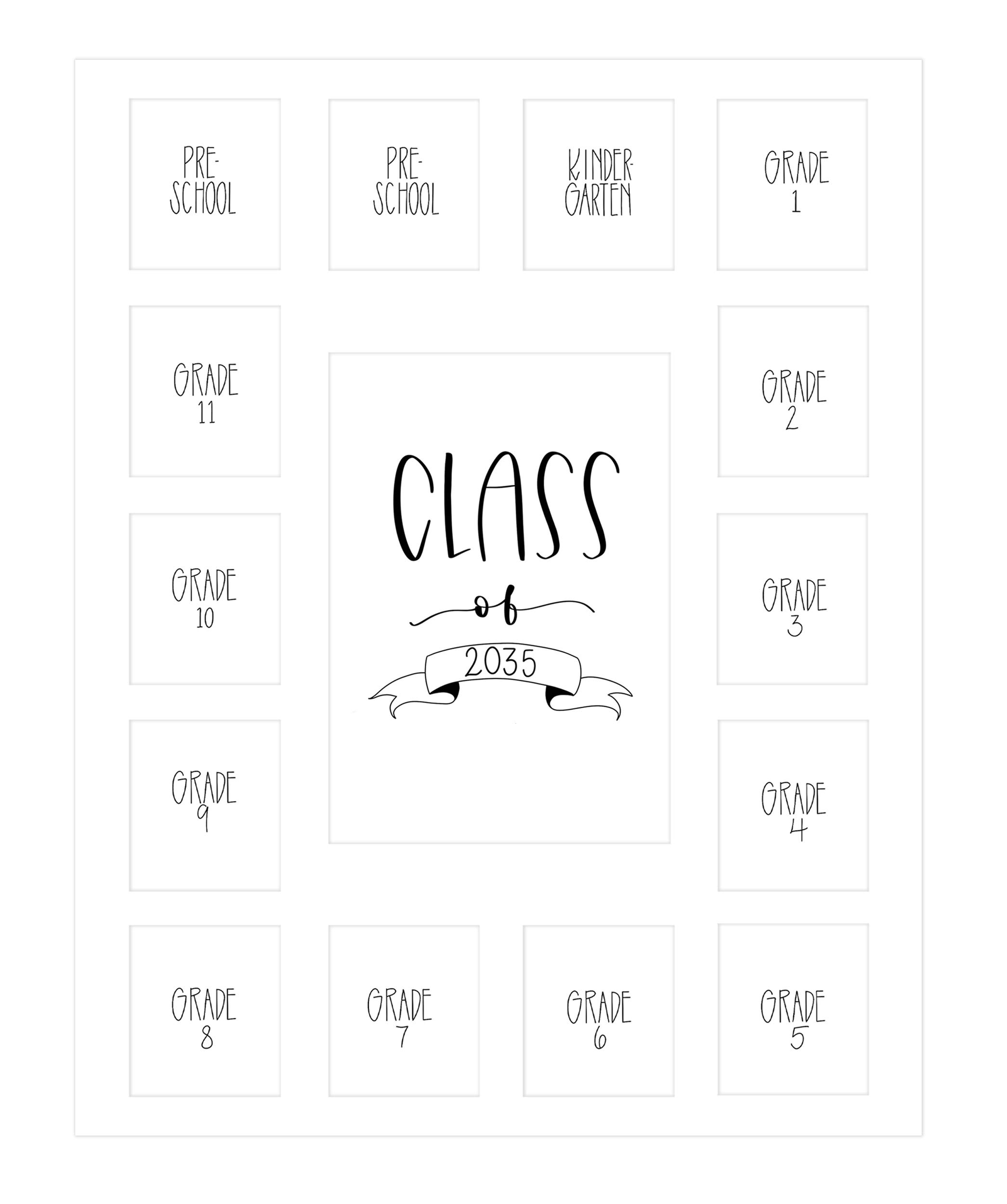 Rustic Red Door Co. RRD Class of 2035 Photo Mat (11" x 14") - Collage Frame for School Pictures Pre-K to 12 Mat - No Frame White (15 Photos)