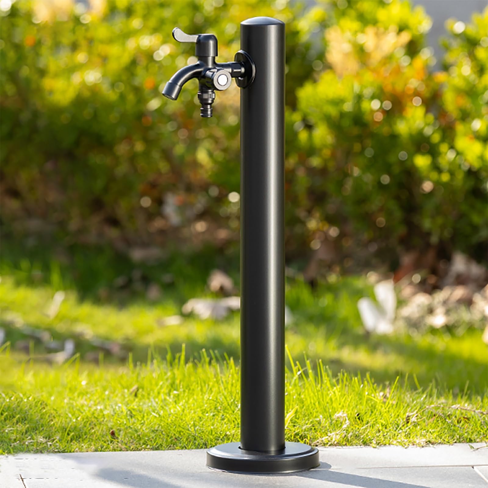 Rubinetto a colonna d'acqua in acciaio per esterni, idrante 304 in resina di gelo con doppia uscita per irrigazione e lavaggio efficienti del giardino, altezza 1,95 m, nero h