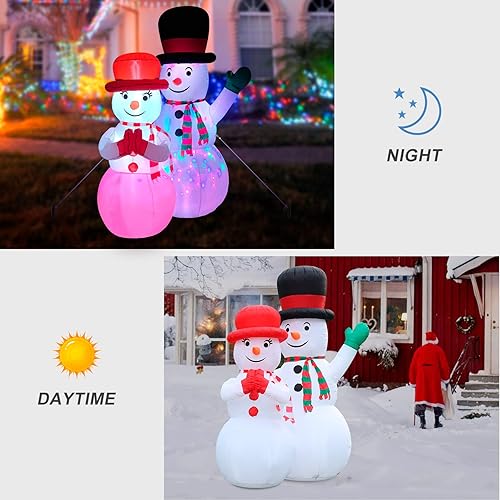 Miniatura 3 de FirstE Muñeco de nieve inflable de 7 pies, muñeco de nieve gigante de San Patricio para pareja, luz LED colorida giratoria integrada, usa sombreros