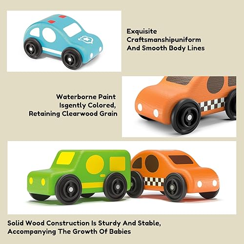 Miniatura 4 de Wanborns Juego de juguetes de madera para niños pequeños, camiones Push and Go First Play para bebés de 18 meses y 2 años, 6 piezas de mini