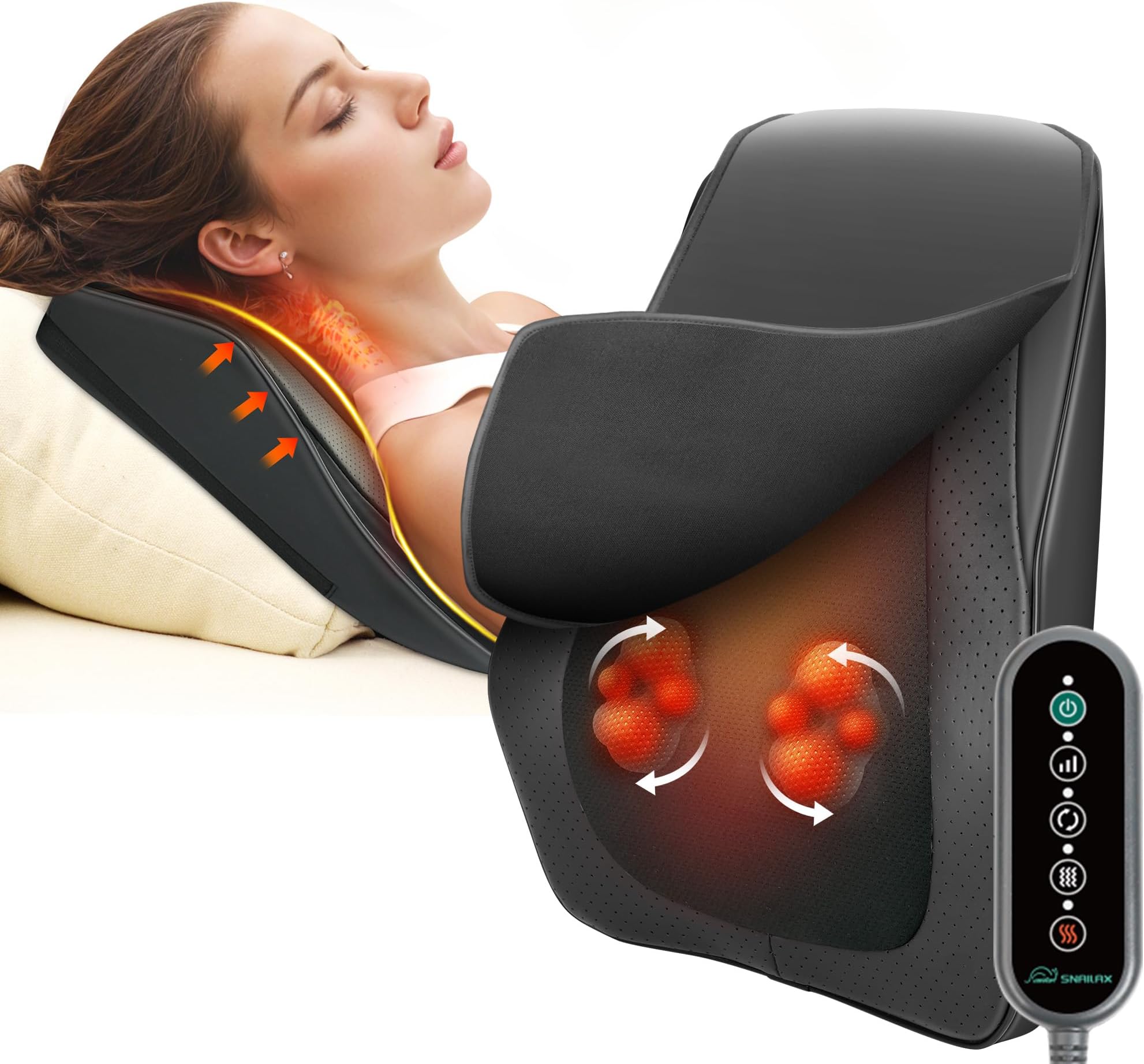 - Back Neck Massager with Heat, 3D Shiatsu Back Massager for Pain Relief Deep Tissue, Kneading Heated Vibration Massage Pillow for Mom Detachable Flap Remote Control