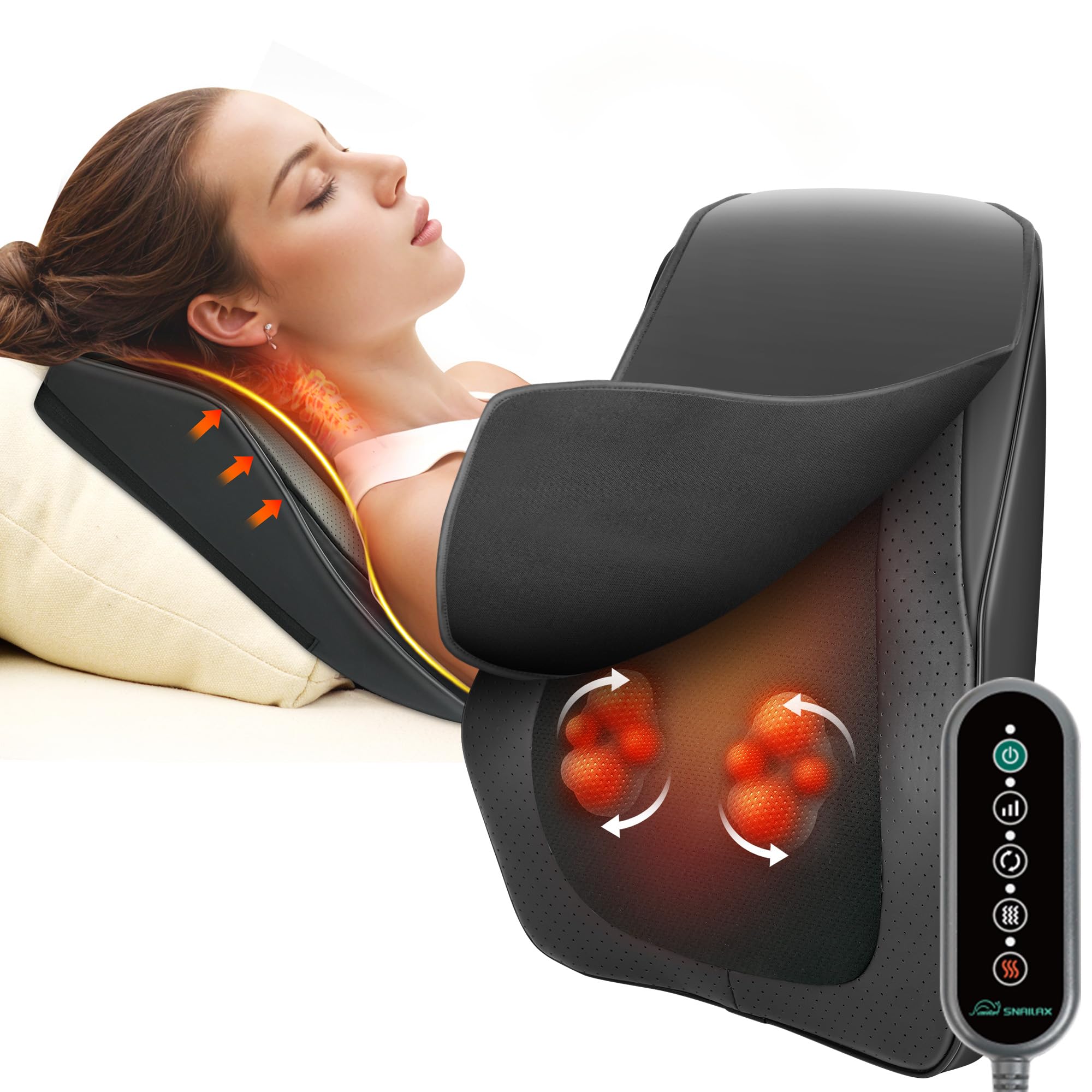 Amazon.com: Snailax Back Neck Massager with Heat, 3D Shiatsu Back Massager  for Pain Relief Deep Tissue, Kneading Heated Vibration Massage Pillow for  Mom Detachable Flap Remote Control : Health & Household