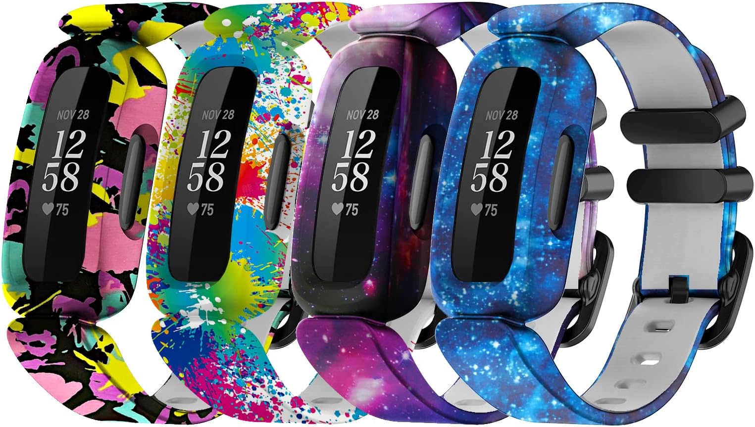 4 PACK ACE 3 Band Compatible with Ace 3 Bands for Kids, Printing Patterns Silicone Rubber Soft & Breathable ACE 3 Band for Girls Boys , Cute Colorful Adjustable Replacement Sport Bands Accessories for Kids