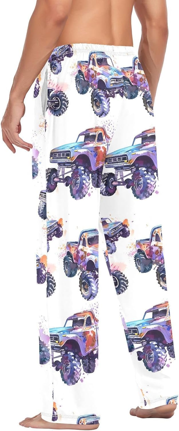 ALAZA Watercolor Monster Truck Men's Pajama Pants Men Cotton Pajama Bottoms with Pockets, S