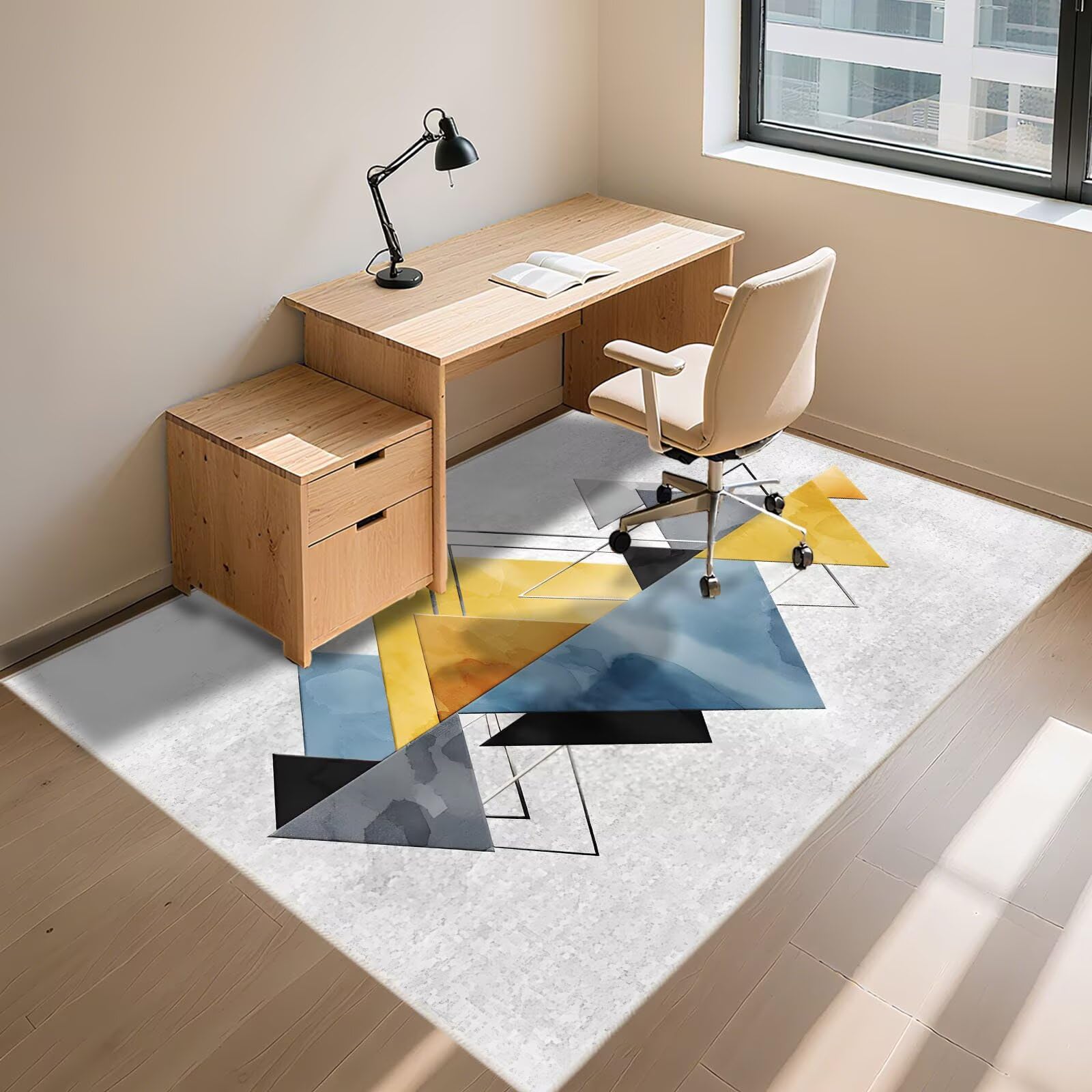 Waschbar Bettvorleger Schlafzimmer Teppich Grau 140x200cm, Grüner Blaue gelbe Moderne geometrische Muster für Wohnzimmer Büro