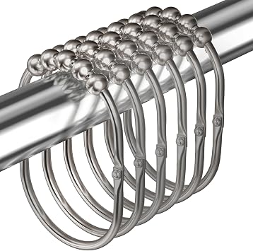 MENGJINGO 12PCS Wide Shower Curtain Hooks, Rust Proof Stainless Steel Shower Curtain Rings, Heavy Duty Shower Hooks for Bathr