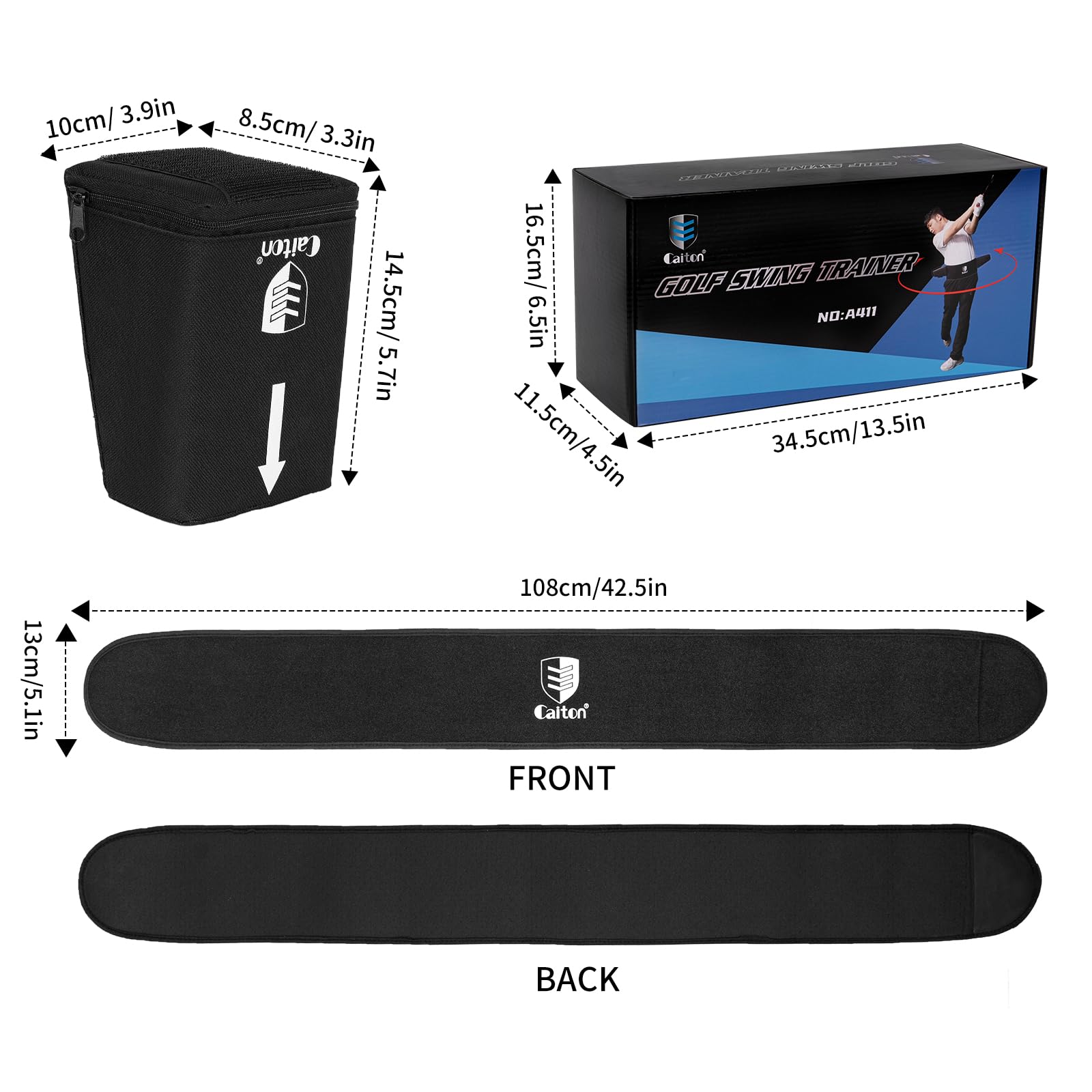 CAITON Golf Swing Trainer with Weighted Swing Belts and Resistance Pouch, Black