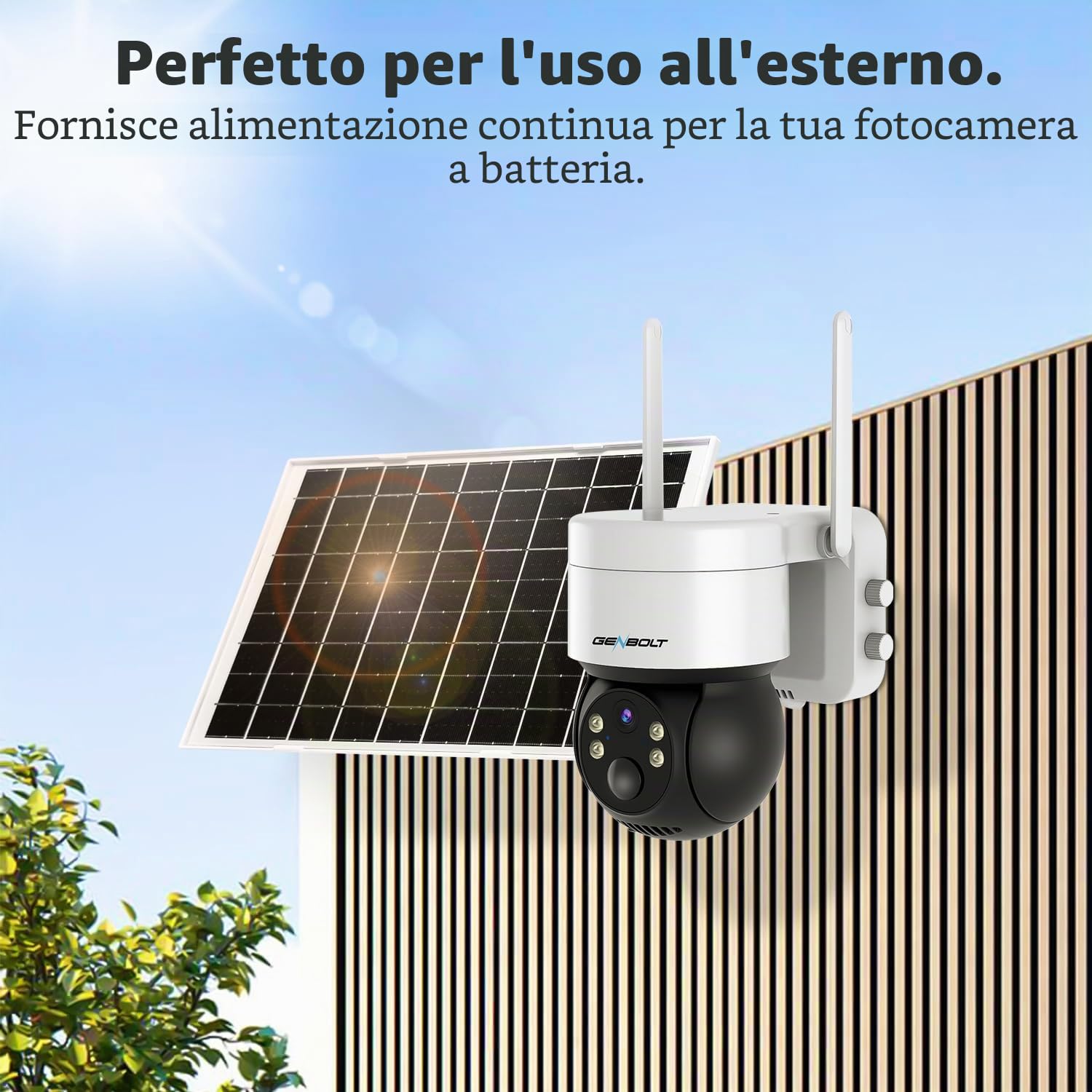 GENBOLT Pannello solare impermeabile, compatibile con batterie ricaricabili e telecamere di sorveglianza, 7 W/5 V, con cavo USB da 4 m, supporto alimentazione continua per telecamere
