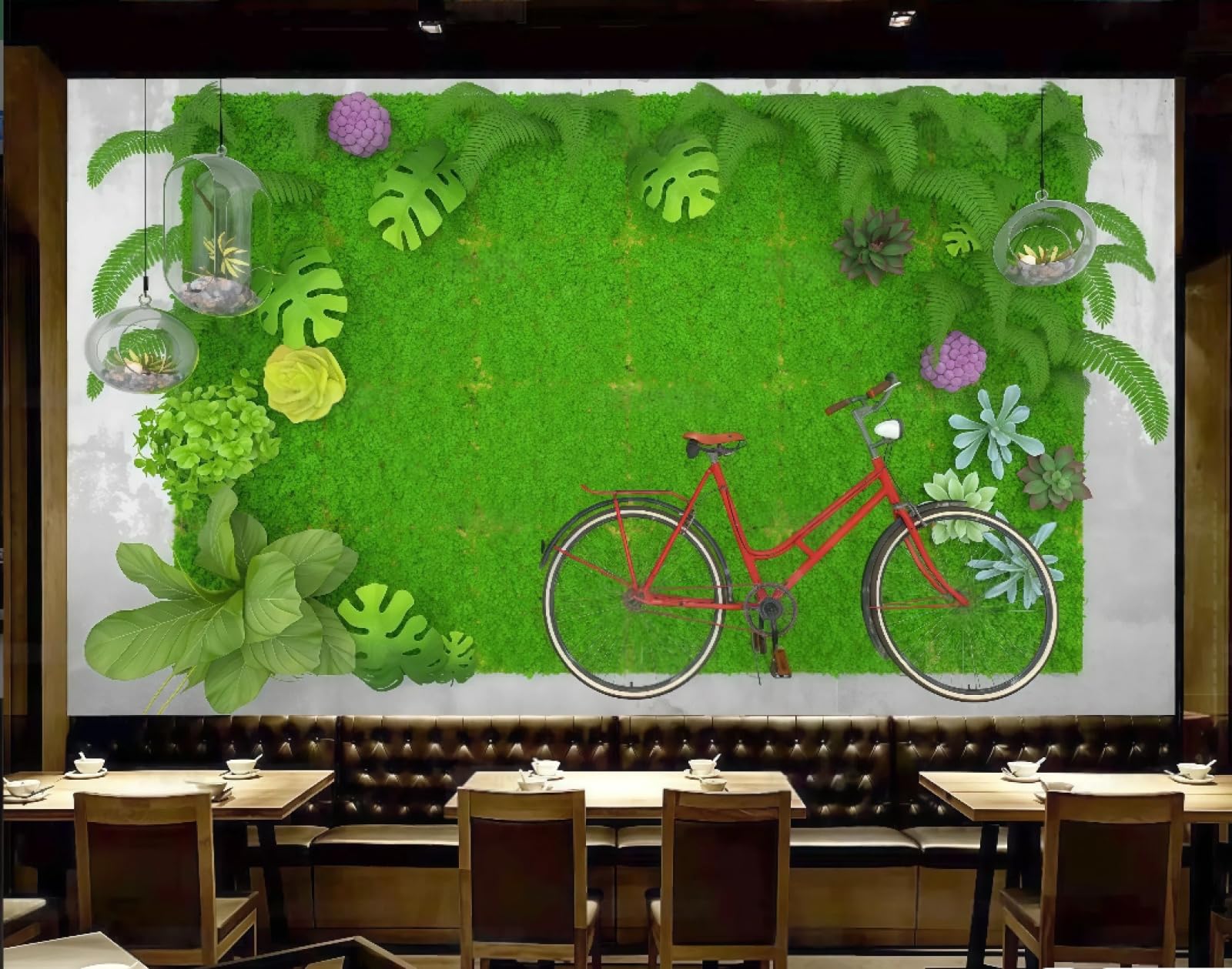 XDOUBAO Wallpaper Modern Small Fresh Bicycle Succulent Petals Art Dessert Shop Afternoon Tea Coffee Shop Background Mural Western Restaurant Wallpaper,3D,430x300cm