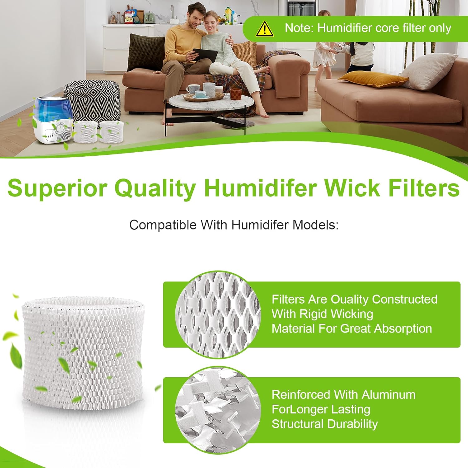 4 Pack Humidifier Filter for Pelonis PSU10E1BB, PSU10E1WW, PSU10E2FWW and PSU10E2FBB Compatible with Air Filter Factory Replacement for Pelonis Humidifier Wick Filter