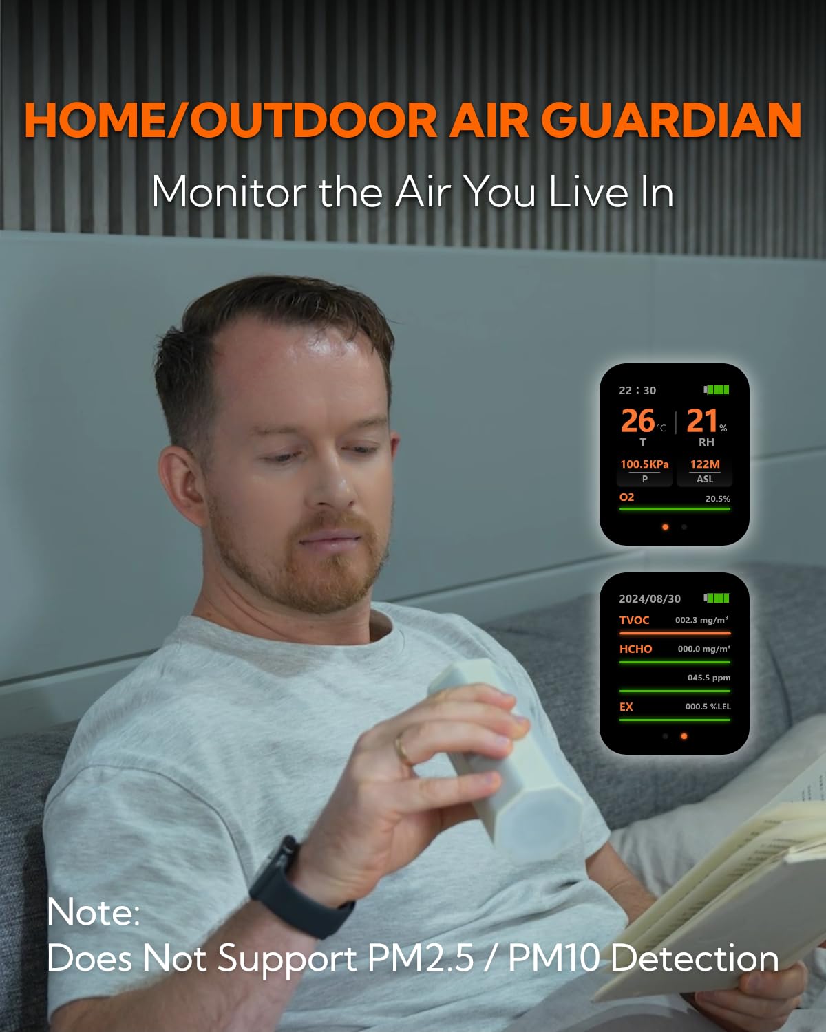 Portable Air Monitor TVOC Detector HCHO Monitor Humidity Temperature Meter