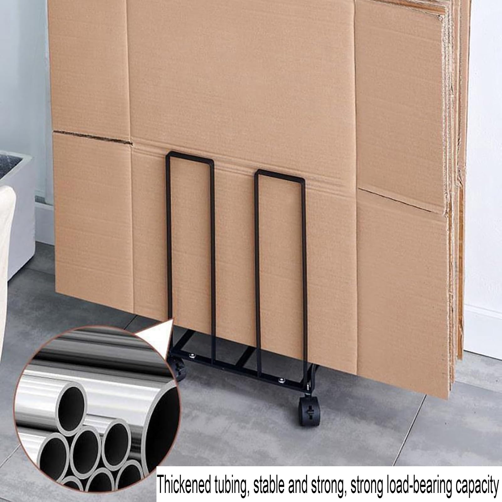 Supporto in cartone resistente con ruote, scaffale portatile per scatole di cartone, organizer commerciale per casa, supermercato e magazzino (nero)