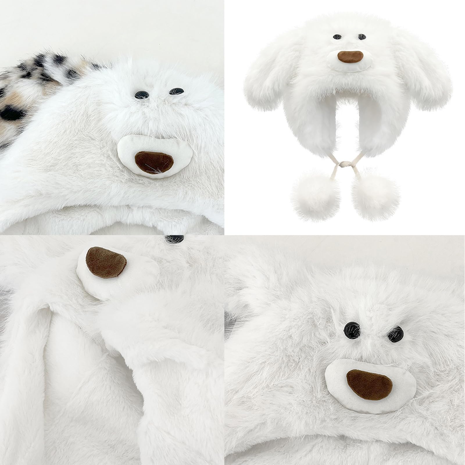 GRABAGECAN Furry Cartoon Puppy Hat with Earflap for Halloween Headwear Long Haired Hat Oversized Headgear Hat for Winter